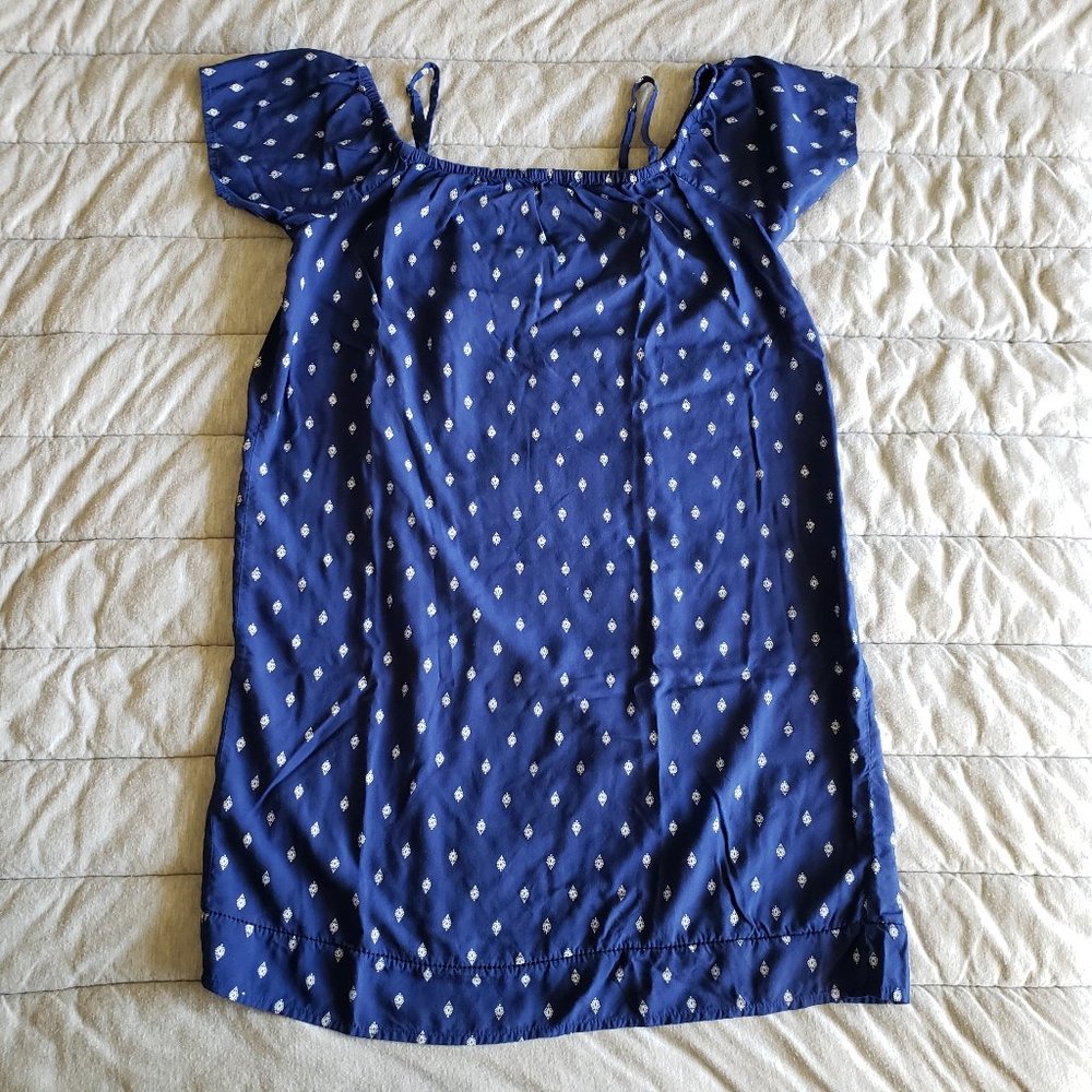 Old Navy Off-The-Shoulder Blue White Pattern Shift Dress XS Modal